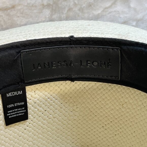 Janessa Leone Cream Brown Band Woven Straw Classic Fedora Hat US Made Size M main image 4